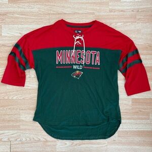 Minnesota Wild Women’s NHL Hockey Jersey Henley 3/4 Long Sleeve Hi-Lo Tee Top XL